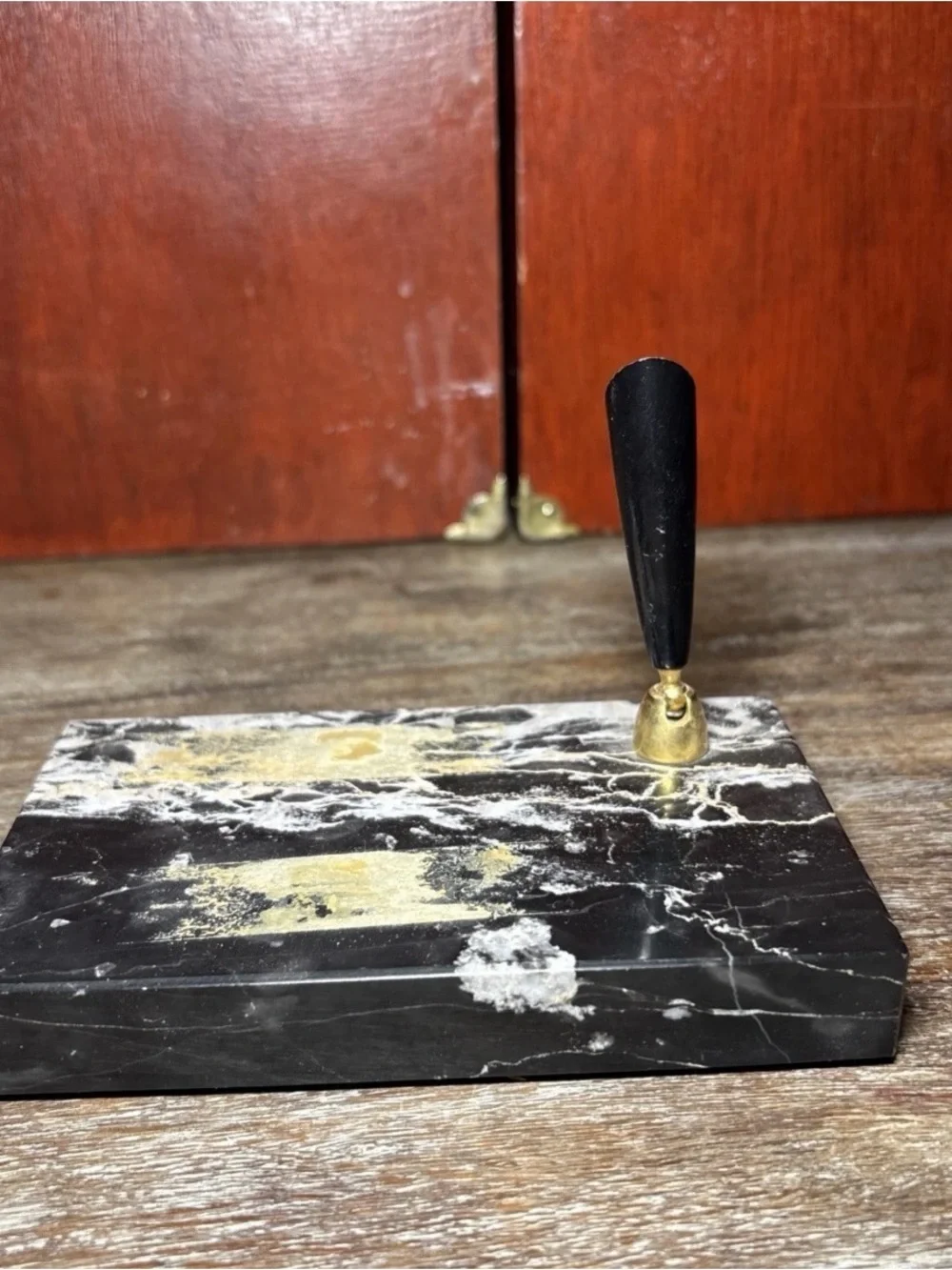 Vintage Onyx Marble Desk Pen Holder w/ Brass Mount – Mid Century